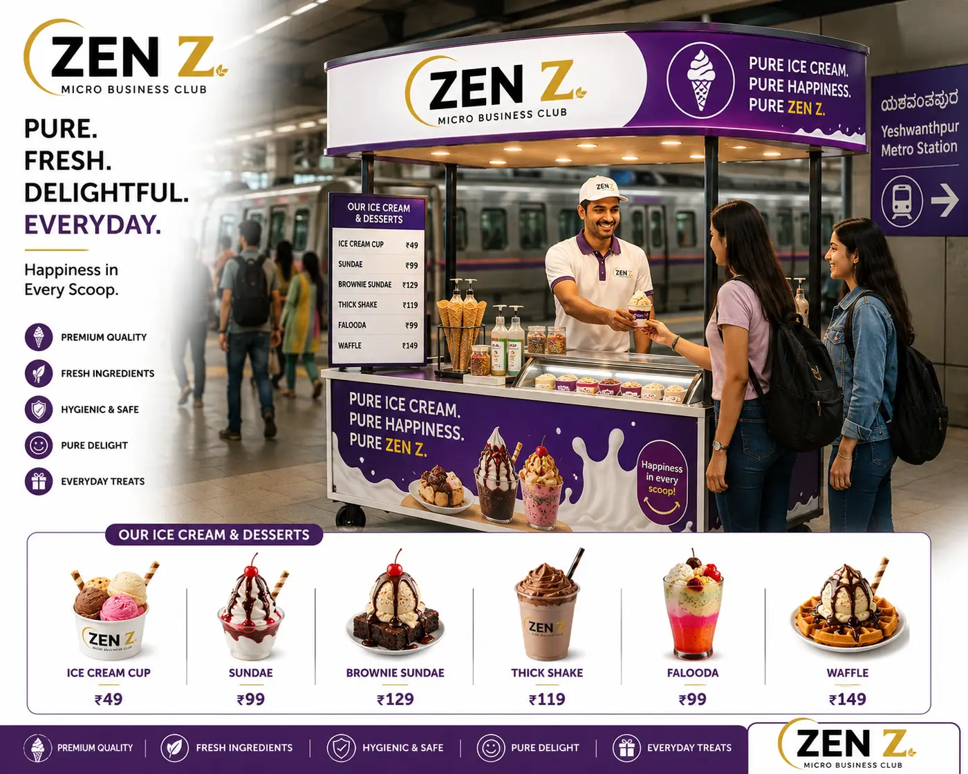 ZEN Z ice cream kiosk at Yeshwanthpur metro