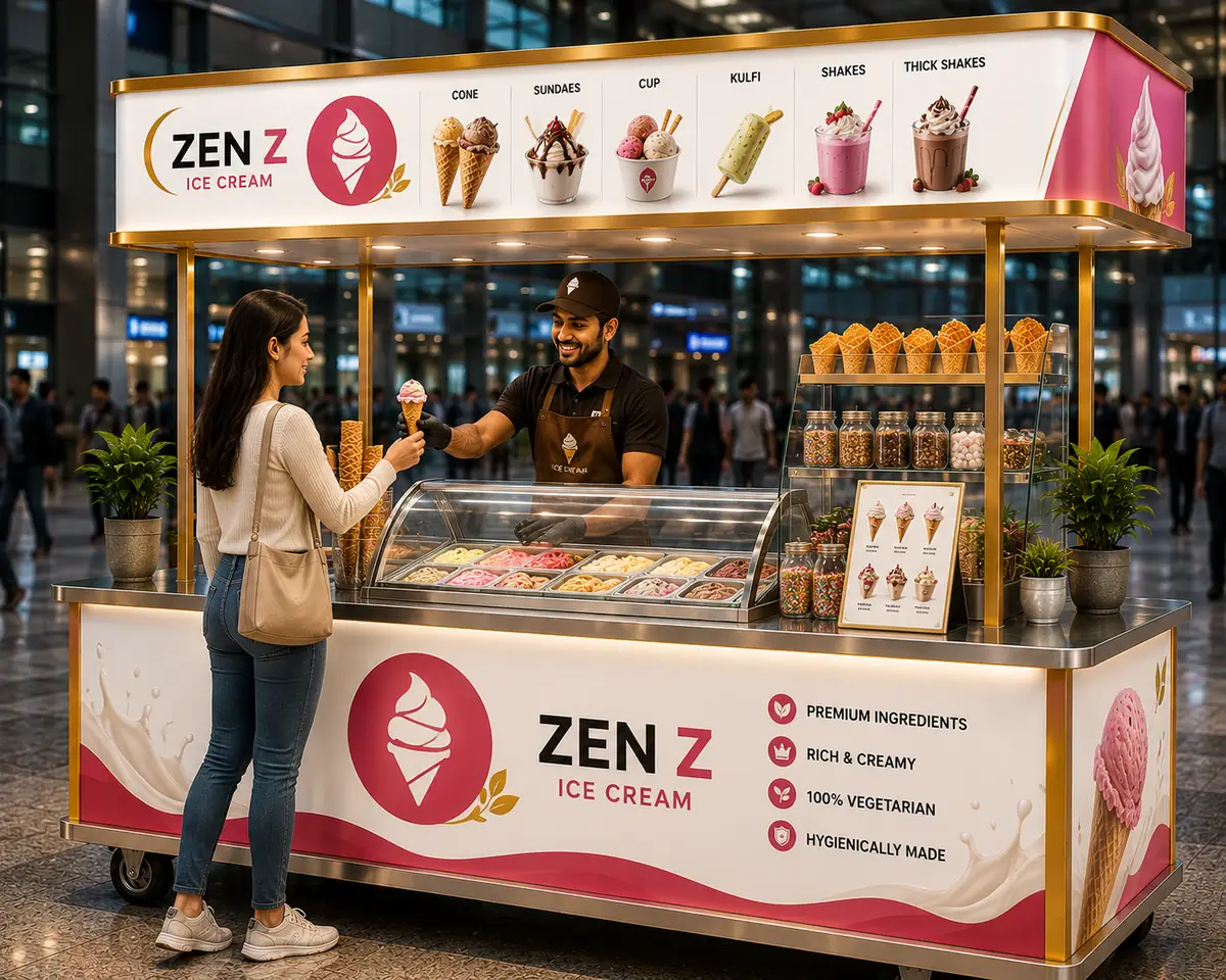 ZEN Z Ice Cream trolley serving a customer