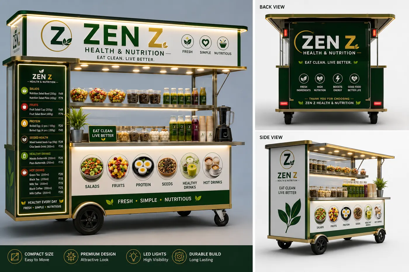 ZEN Z premium trolley front, back and side views